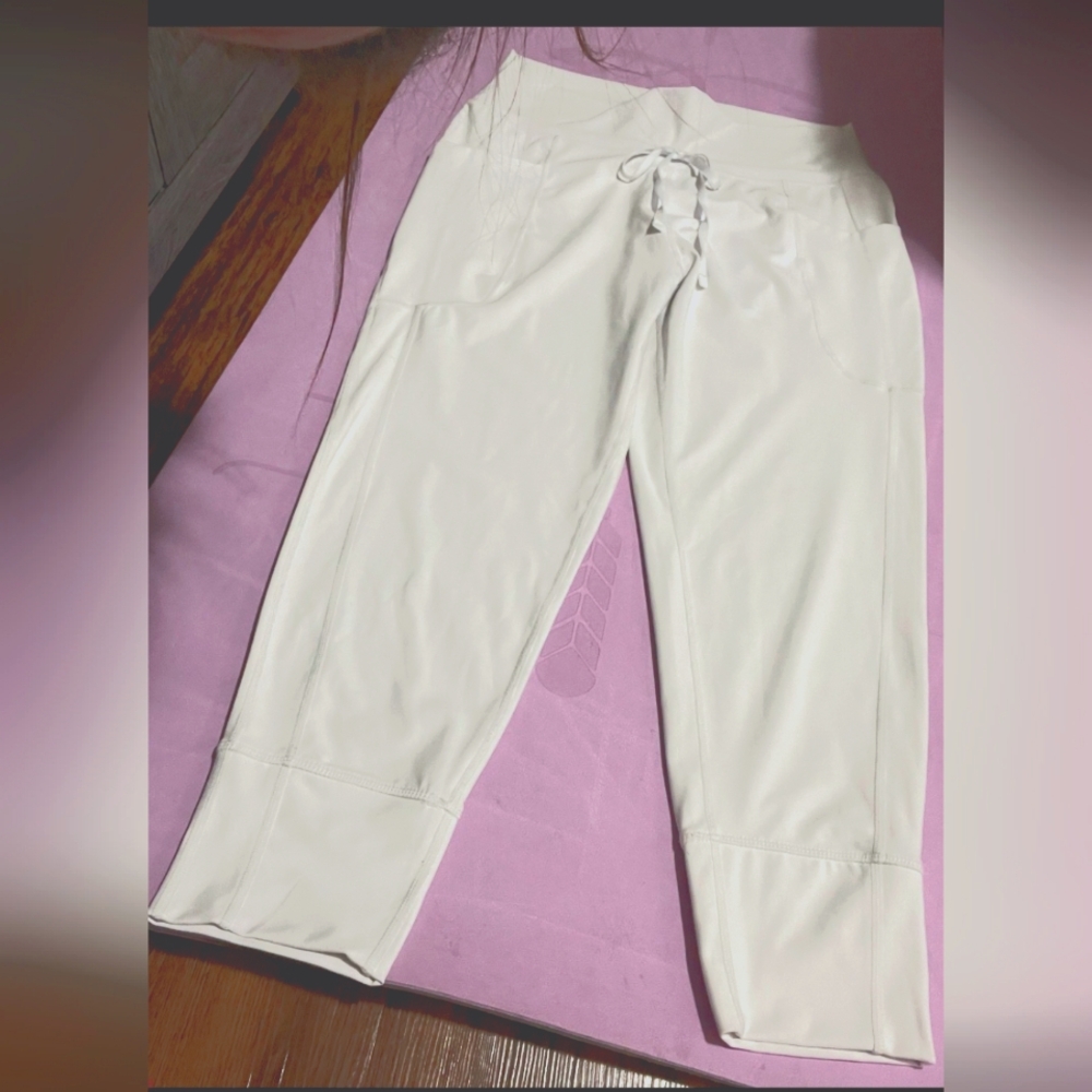 Fabletics white joggers, size large